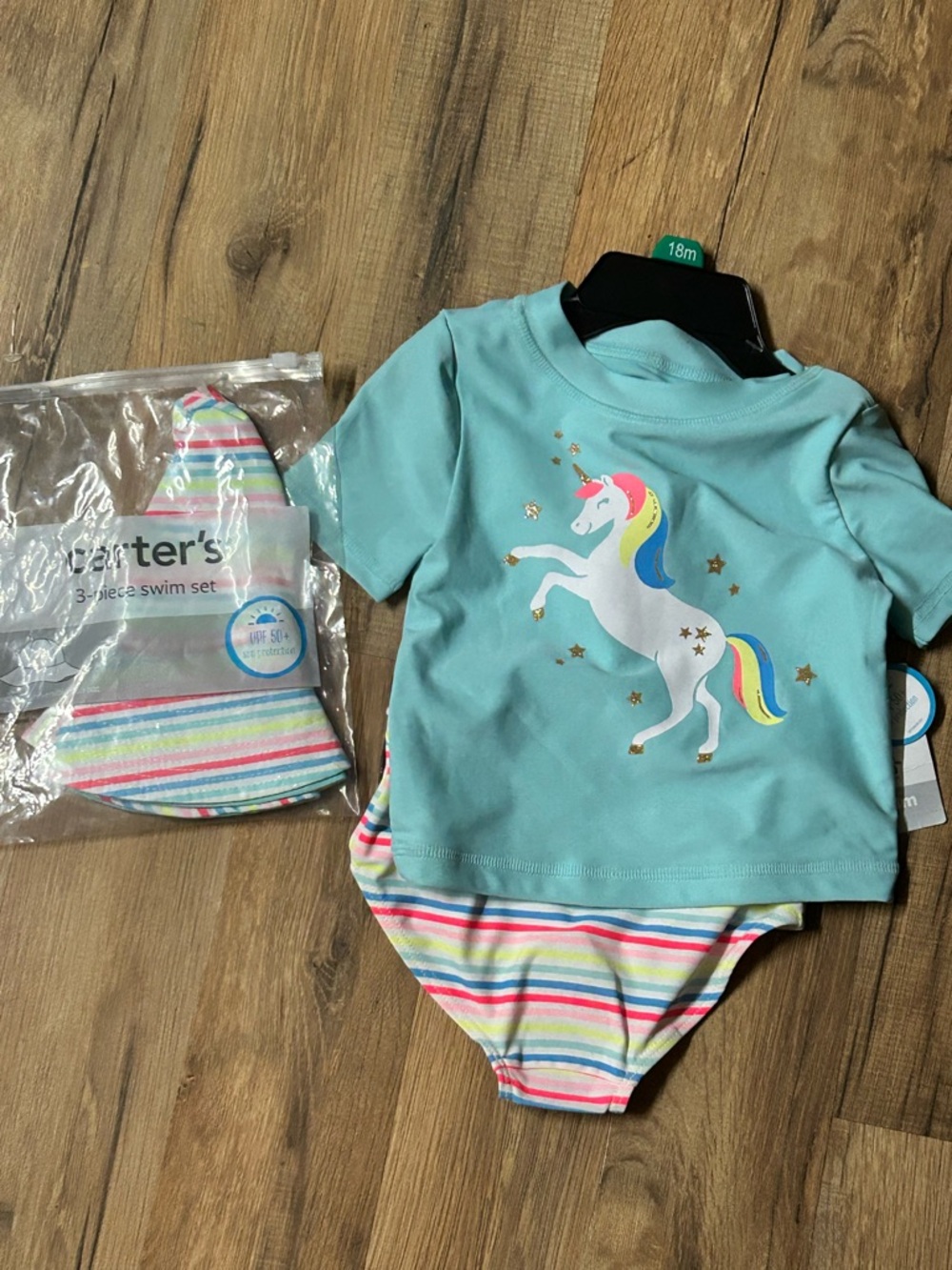 NWT - Carter's 3-Piece (Hat, Rashguard Top, Bottom) Swimsuit & Rashguard - 18m